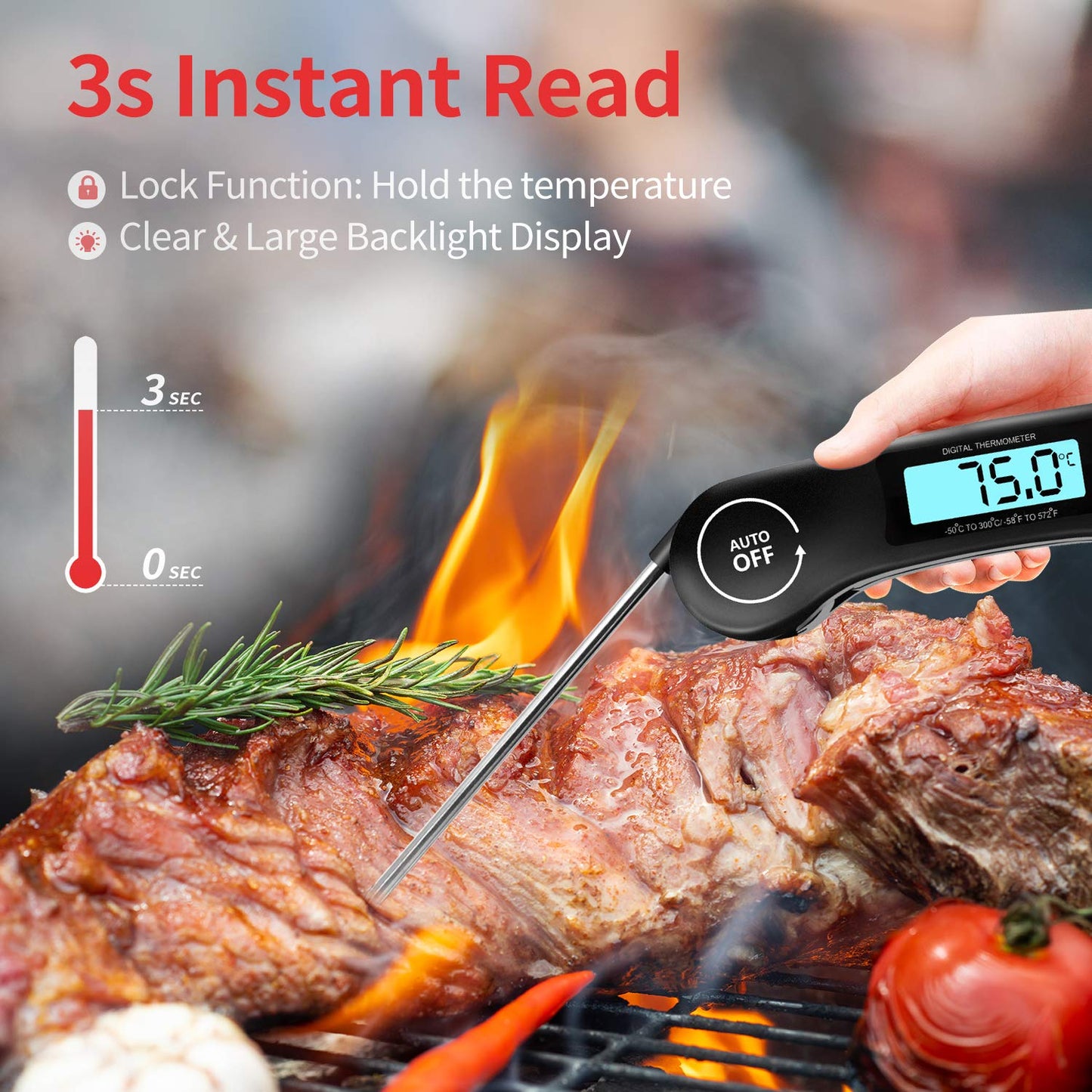 DOQAUS Grill Thermometer - Foldable Long Probe