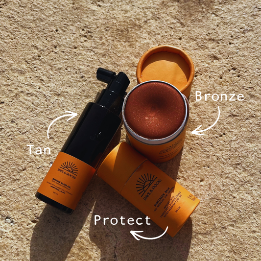 Order the best beach essentials, Tanning oil, bronzer & sunscreen from Rays & Rocks