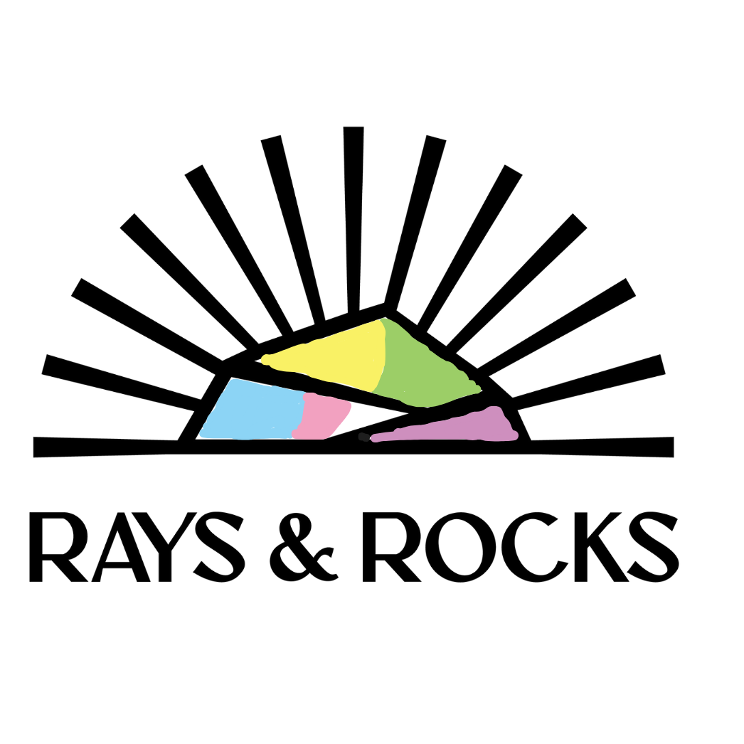 Logo of 'Rays & Rocks' with a colorful geometric design