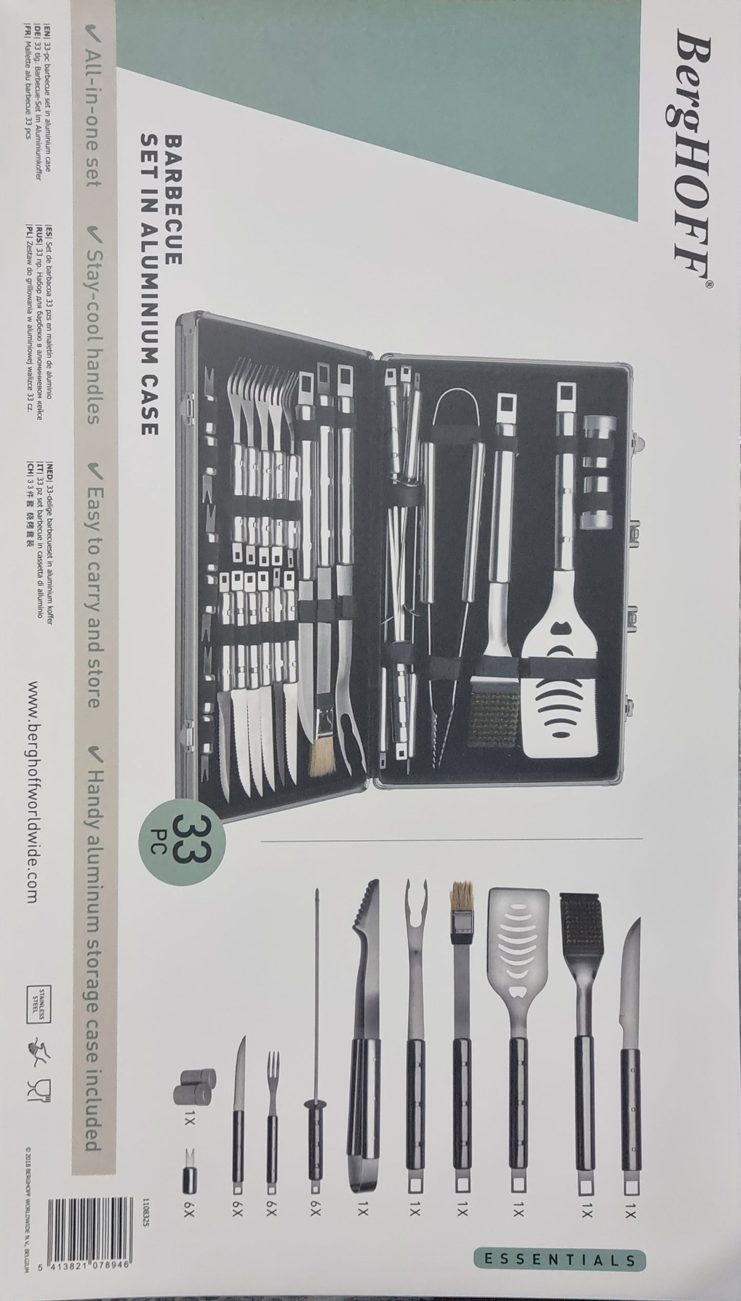 BergHOFF - 33Pc Stainless Steel BBQ Set with Case