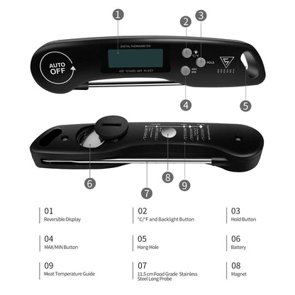 DOQAUS Grill Thermometer - Foldable Long Probe