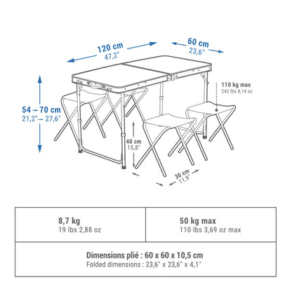 QUECHUA - Folding Camping Table - 4 Stools