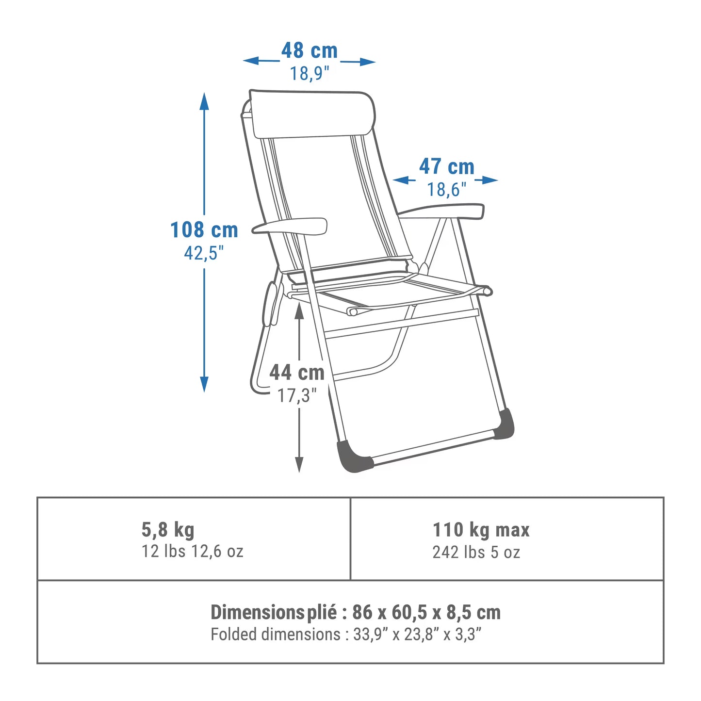 QUECHUA - Reclining Armchair - Folding