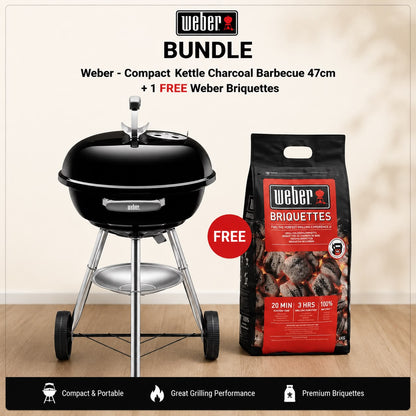 Weber - Compact Kettle Charcoal Barbecue 47cm + 1 FREE Weber Briquettes