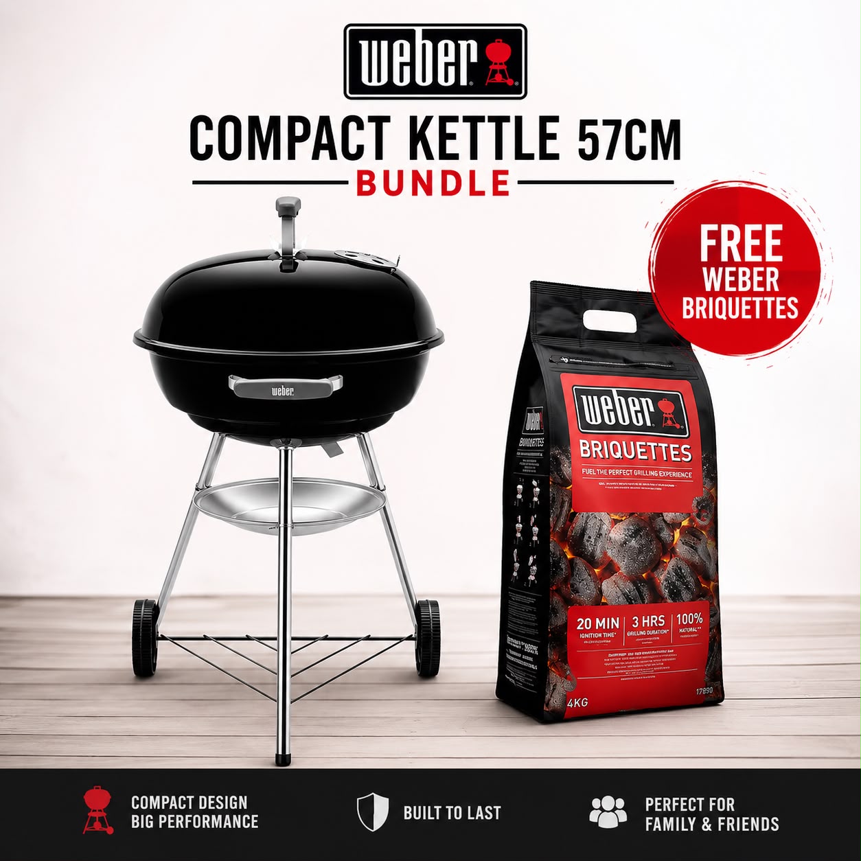Weber - Compact Kettle Charcoal Barbecue 57cm + 1 FREE Weber Briquettes