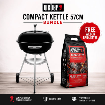 Weber - Compact Kettle Charcoal Barbecue 57cm + 1 FREE Weber Briquettes